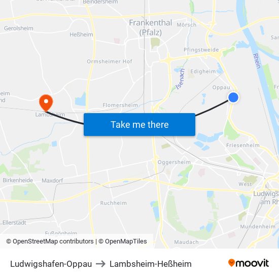 Ludwigshafen-Oppau to Lambsheim-Heßheim map