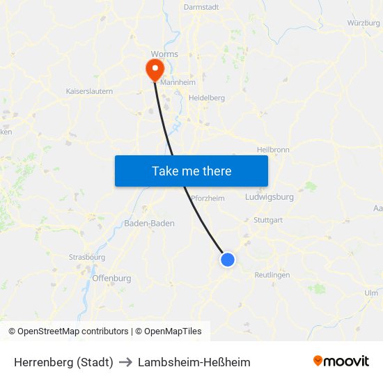 Herrenberg (Stadt) to Lambsheim-Heßheim map