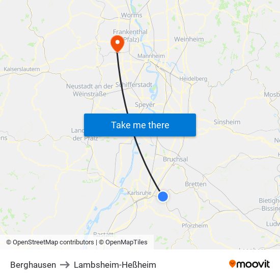 Berghausen to Lambsheim-Heßheim map