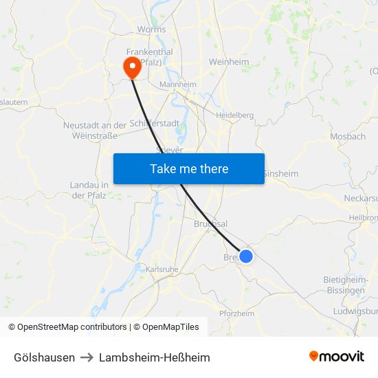 Gölshausen to Lambsheim-Heßheim map