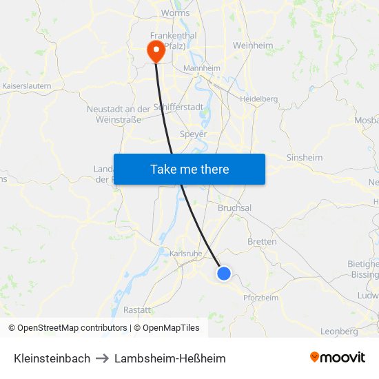 Kleinsteinbach to Lambsheim-Heßheim map