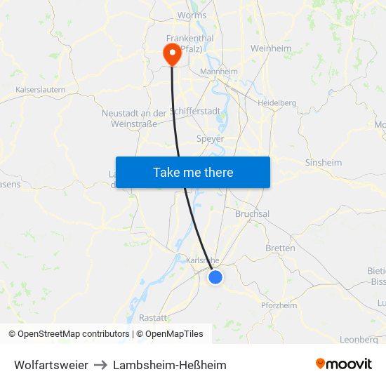 Wolfartsweier to Lambsheim-Heßheim map