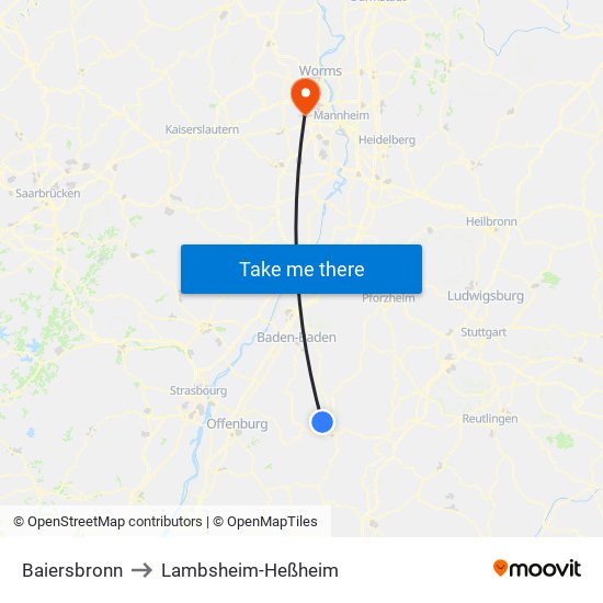 Baiersbronn to Lambsheim-Heßheim map