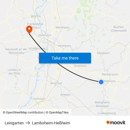 Leingarten to Lambsheim-Heßheim map