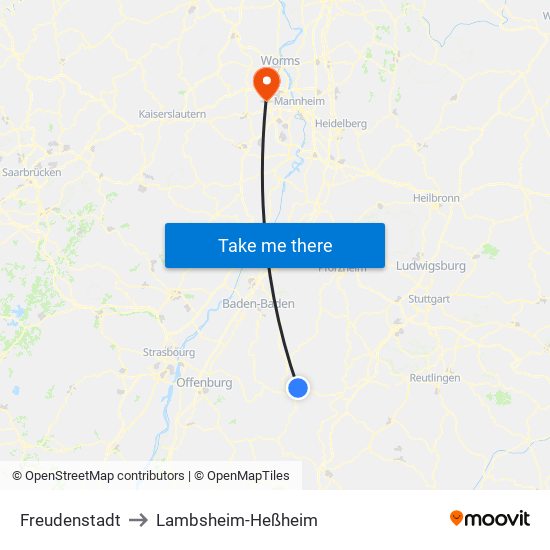 Freudenstadt to Lambsheim-Heßheim map