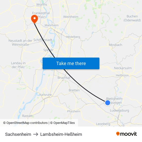 Sachsenheim to Lambsheim-Heßheim map