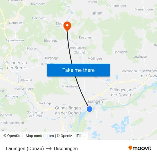 Lauingen (Donau) to Dischingen map