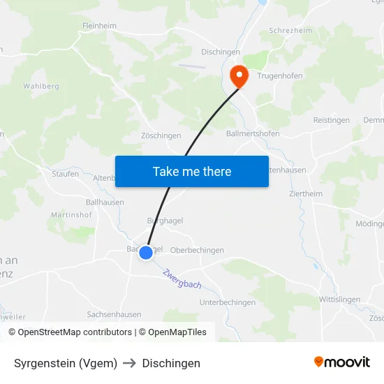 Syrgenstein (Vgem) to Dischingen map