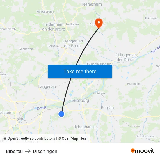 Bibertal to Dischingen map