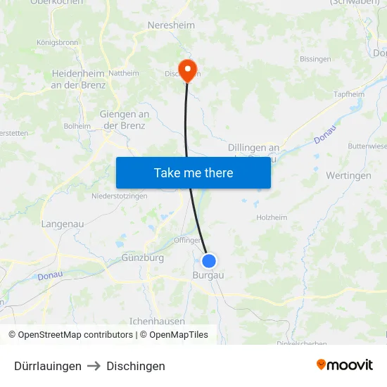 Dürrlauingen to Dischingen map