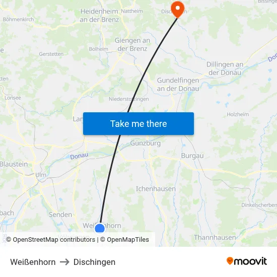 Weißenhorn to Dischingen map