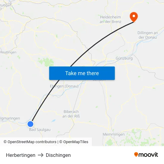 Herbertingen to Dischingen map