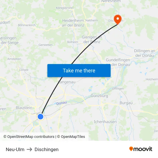 Neu-Ulm to Dischingen map