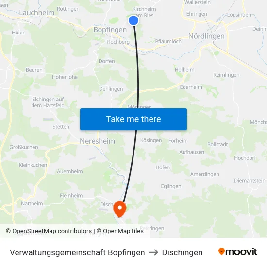 Verwaltungsgemeinschaft Bopfingen to Dischingen map