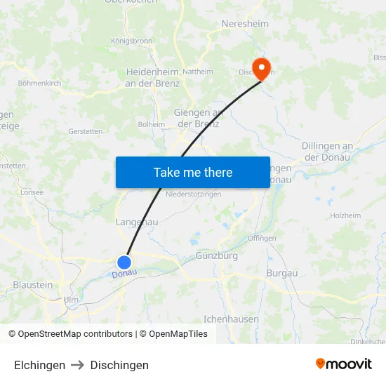 Elchingen to Dischingen map
