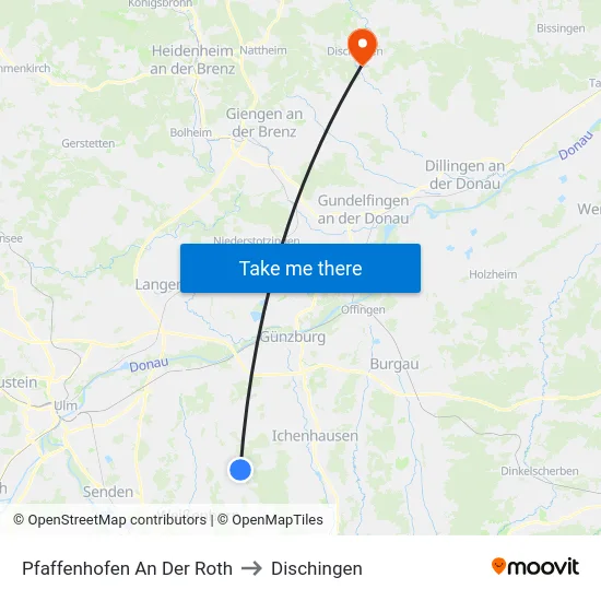 Pfaffenhofen An Der Roth to Dischingen map