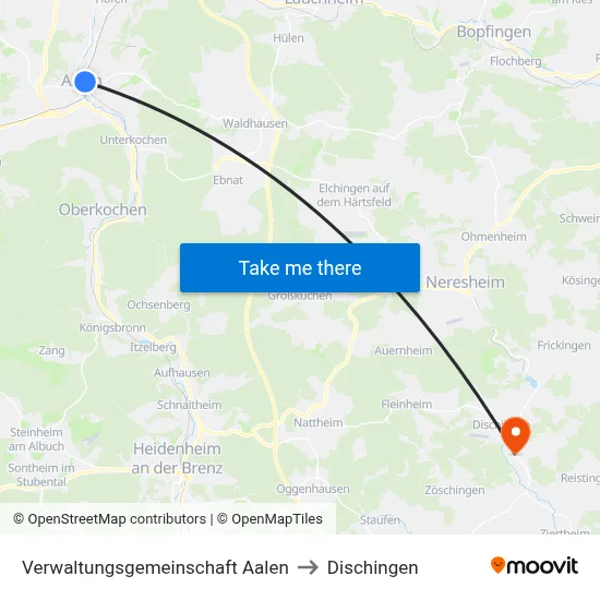 Verwaltungsgemeinschaft Aalen to Dischingen map