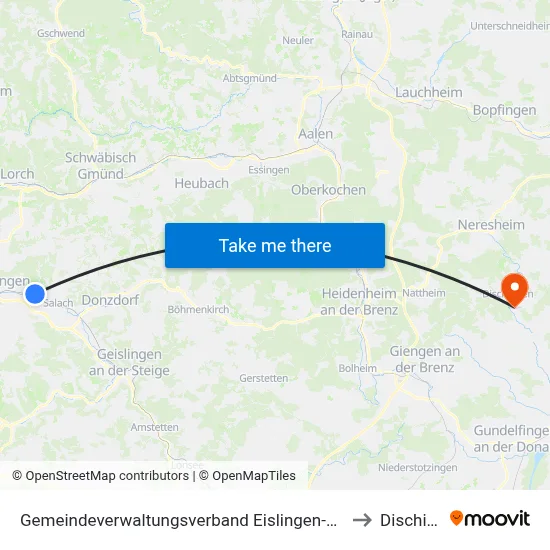 Gemeindeverwaltungsverband Eislingen-Ottenbach-Salach to Dischingen map