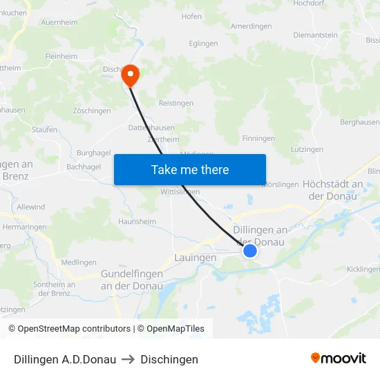 Dillingen A.D.Donau to Dischingen map