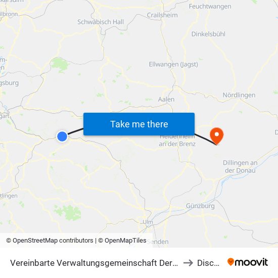 Vereinbarte Verwaltungsgemeinschaft Der Stadt Ebersbach An Der Fils to Dischingen map