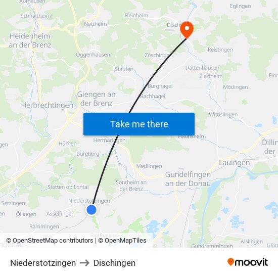 Niederstotzingen to Dischingen map