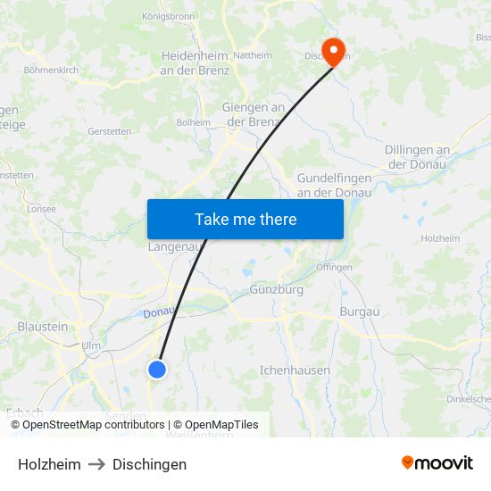Holzheim to Dischingen map