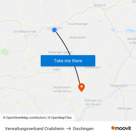 Verwaltungsverband Crailsheim to Dischingen map