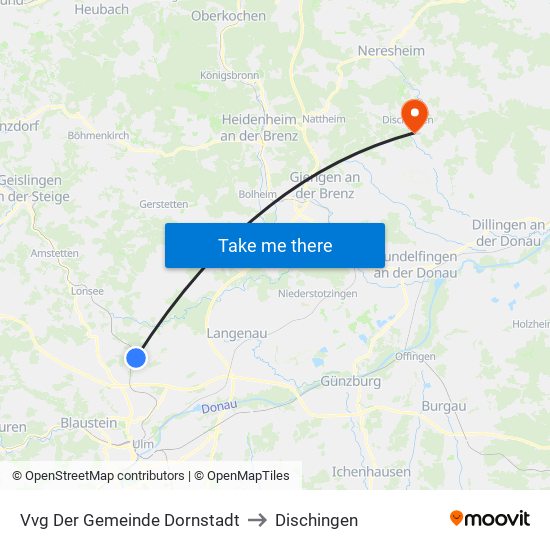 Vvg Der Gemeinde Dornstadt to Dischingen map