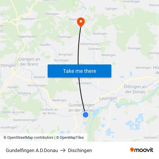 Gundelfingen A.D.Donau to Dischingen map