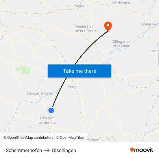 Schemmerhofen to Dischingen map