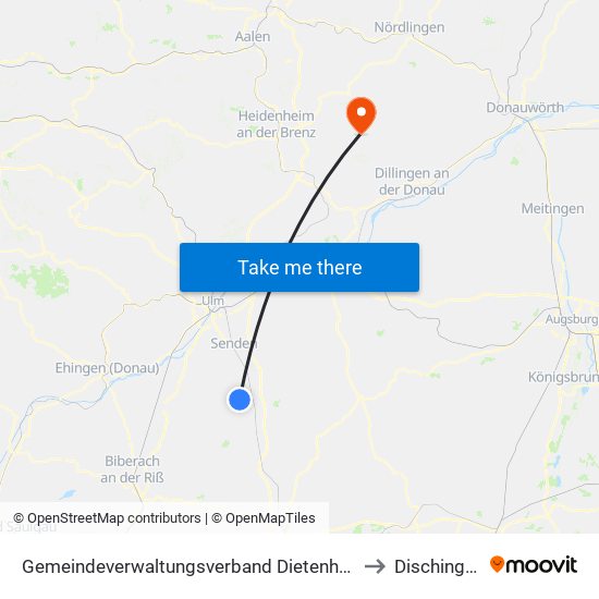 Gemeindeverwaltungsverband Dietenheim to Dischingen map