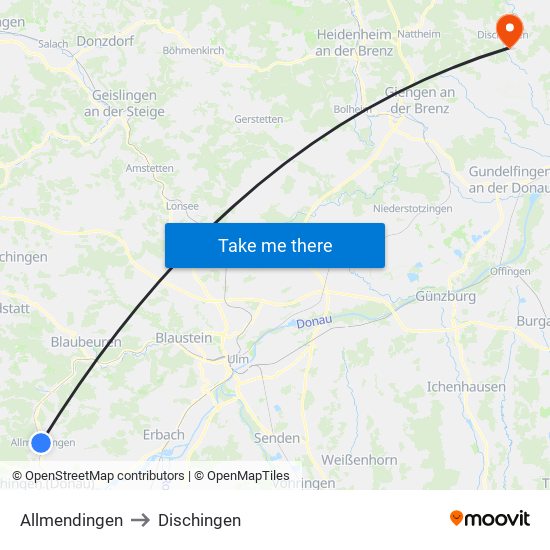 Allmendingen to Dischingen map