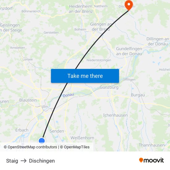 Staig to Dischingen map