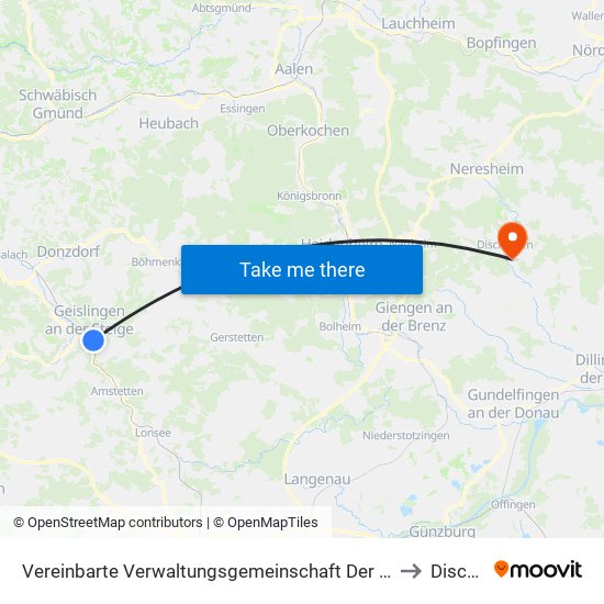 Vereinbarte Verwaltungsgemeinschaft Der Stadt Geislingen An Der Steige to Dischingen map