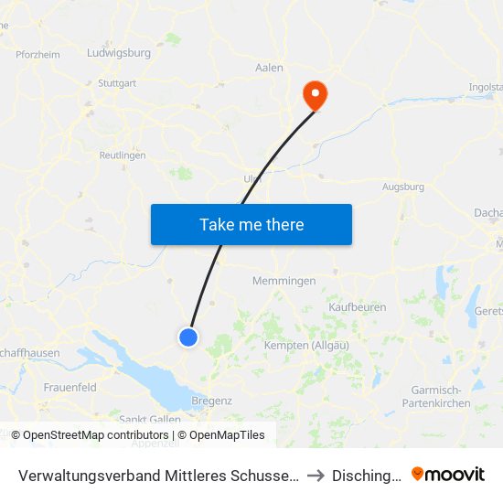 Verwaltungsverband Mittleres Schussental to Dischingen map