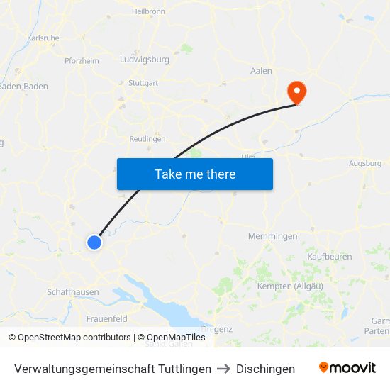 Verwaltungsgemeinschaft Tuttlingen to Dischingen map