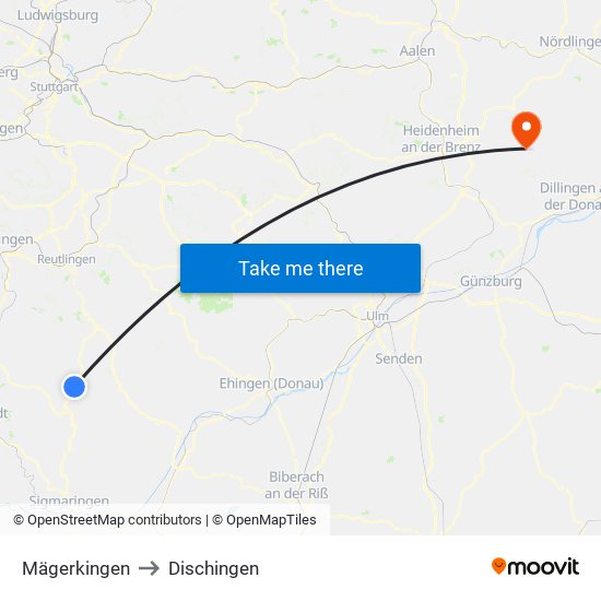 Mägerkingen to Dischingen map