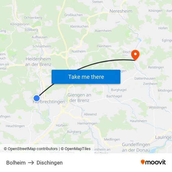 Bolheim to Dischingen map