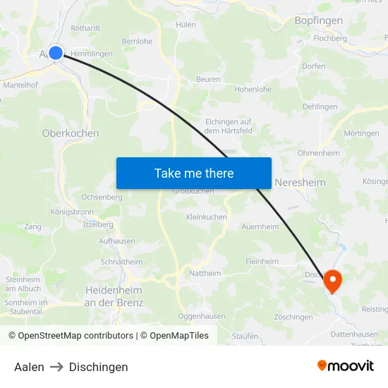 Aalen to Dischingen map