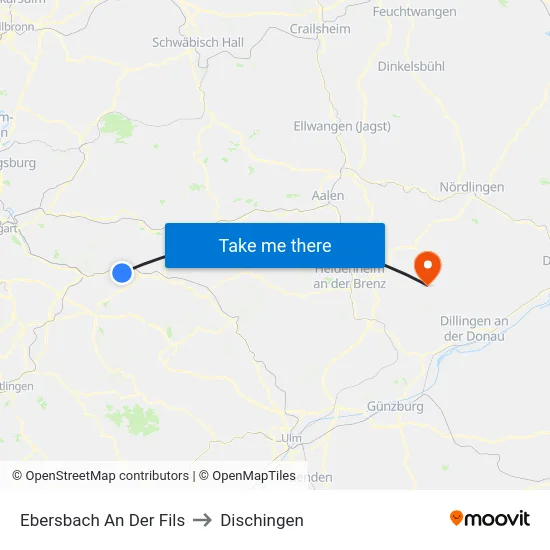 Ebersbach An Der Fils to Dischingen map