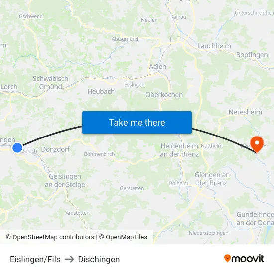 Eislingen/Fils to Dischingen map