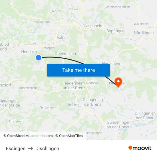 Essingen to Dischingen map