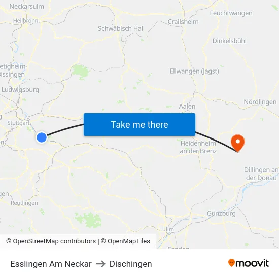 Esslingen Am Neckar to Dischingen map