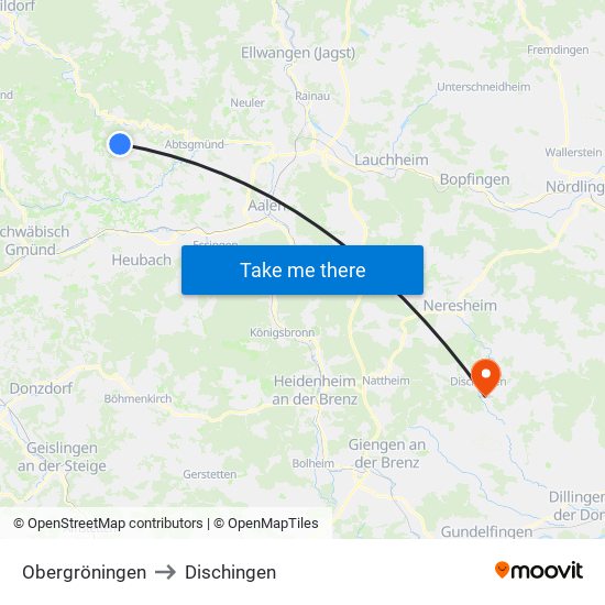 Obergröningen to Dischingen map