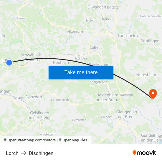 Lorch to Dischingen map