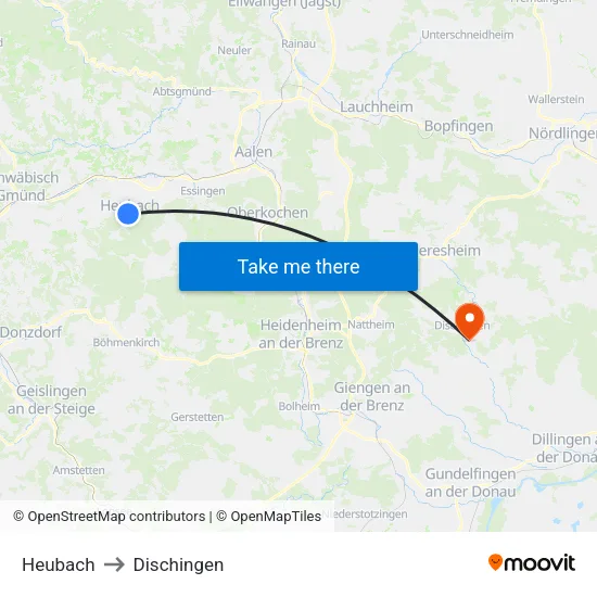 Heubach to Dischingen map