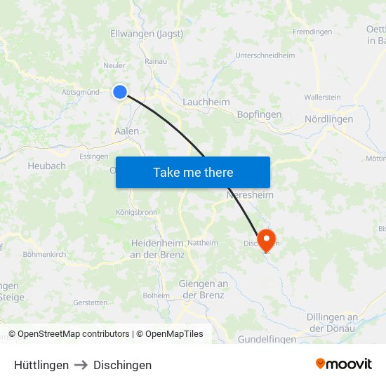 Hüttlingen to Dischingen map