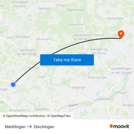 Merklingen to Dischingen map