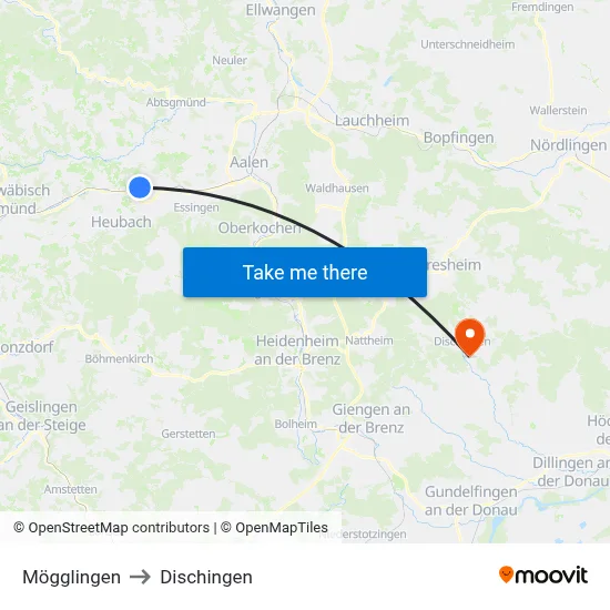 Mögglingen to Dischingen map