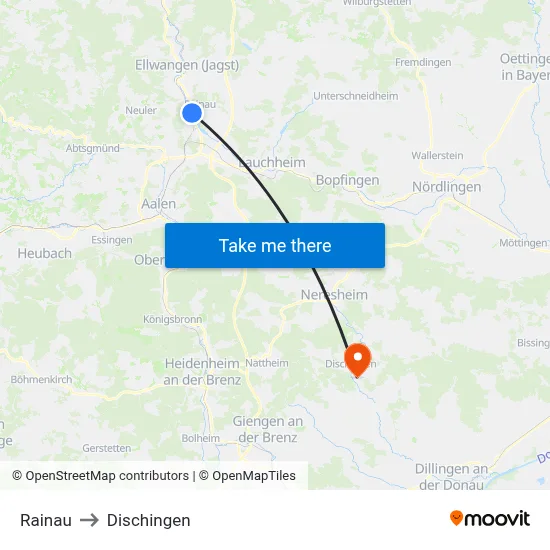 Rainau to Dischingen map